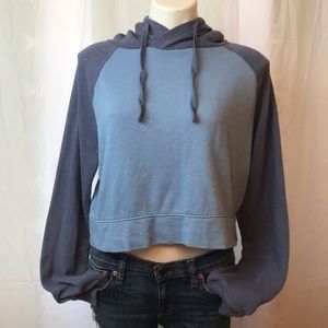 SO BRAND LONG SLEEVE CROPPED BLUE HOODIE (LARGE)